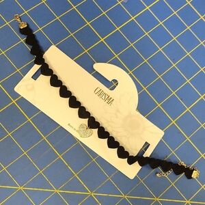 Charisma Black Velvety Rhinestone kinHeart Choker 20" w 3" Extension